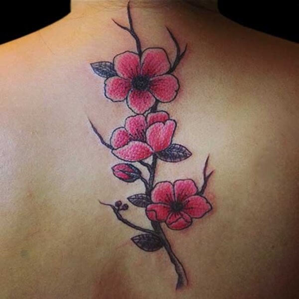 Cherry blossom has spreads on your back and upper back. Their pinky color will brighten the skin by the pink touch. This Japanese flower is right choice for women tattoo. Simple flower and so women looks.